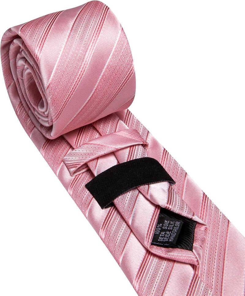 Barry.Wang Store Tie Sets for Men Silk Stripe Necktie Woven Checkered Handkerchief Cufflinks Formal Business Wedding - Image 5